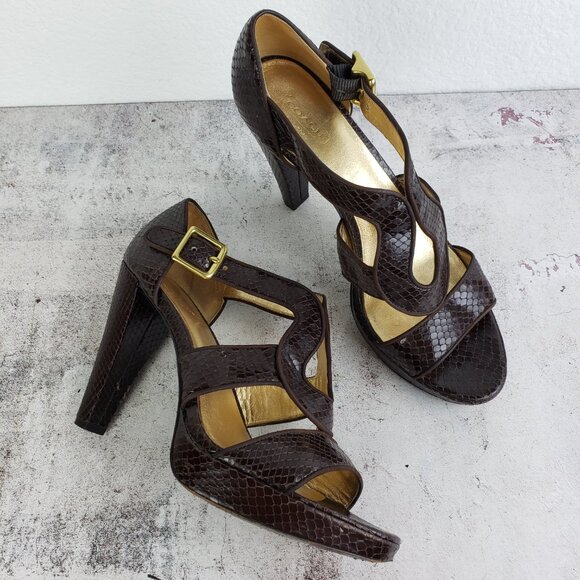Coach Ivanah Python Sandals Heels Leather Snakeskin Chestnut size 9.5B - Picture 2 of 15
